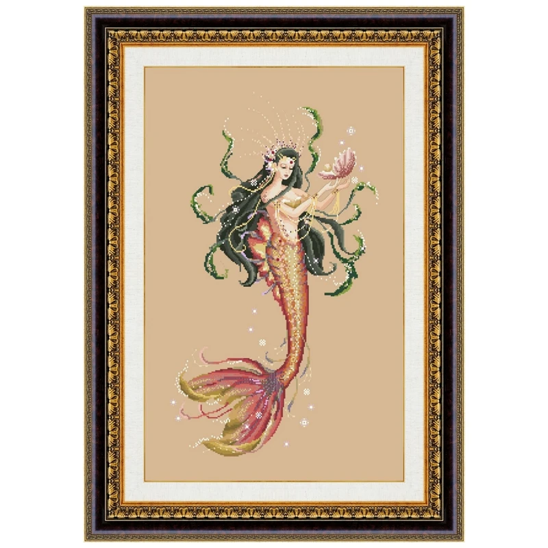 Pearl of the ocean cross stitch kit beads pattern design 18ct 14ct 11ct linen flaxen canvas embroidery DIY needlework