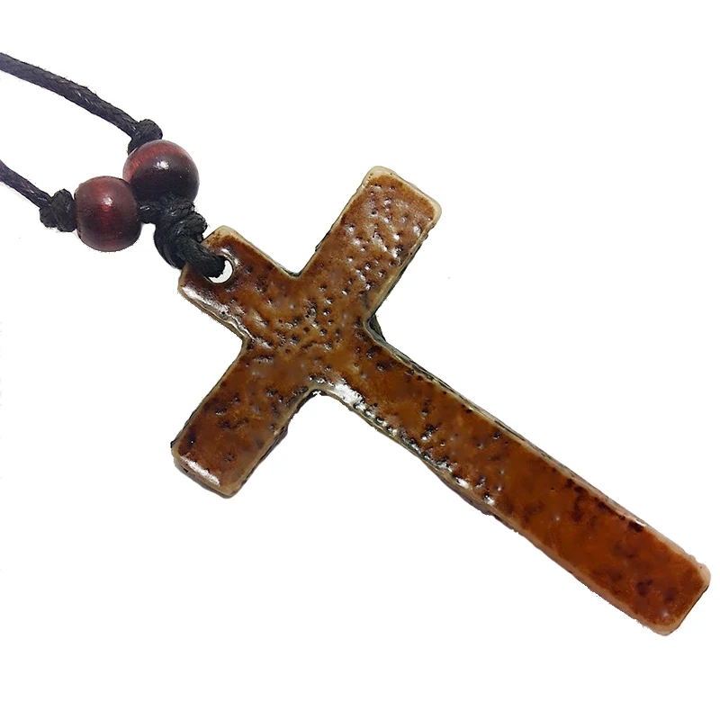 Vintage Resin Jesus Cross Pendant Necklace Beads Leather Rope Men Women Retro Prayer Choker Necklaces Fashion Jewelry s|fashion choker|cross