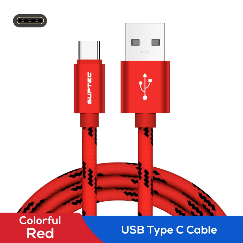 SUPTEC usb type-C кабель 3A Быстрая зарядка кабель для передачи данных Быстрая зарядка 3,0 type-C кабель для зарядки телефона для samsung S9 S8 huawei Xiaomi - Цвет: Colorful Red