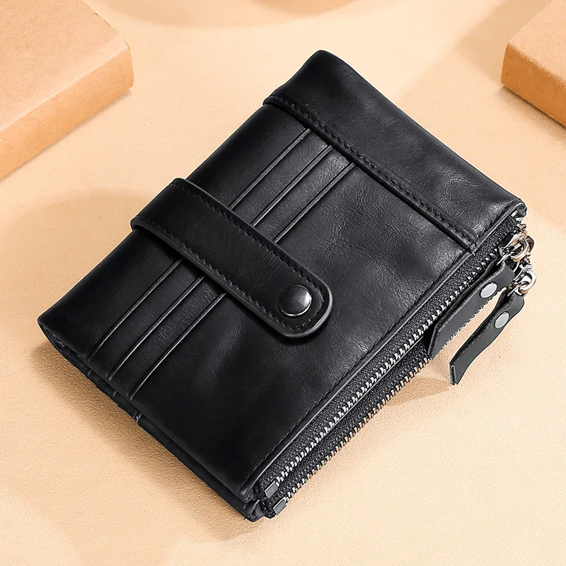 

2020 Winter RFID Anti-theft Brush Wallet Leather Short Clutch Double Zipper Men's Wallet Wallet Fashion Cow Purse