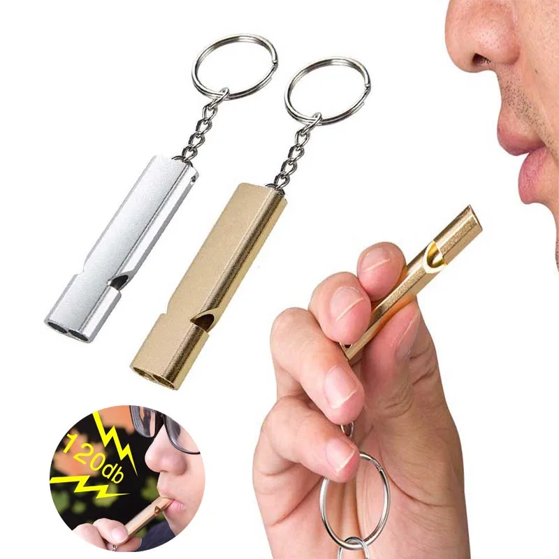 

Emergency Alloy Whistles Double Tubes Survival Lifeguard Whistle with Lanyard Keychain EDC Tool For Outdoor Camping Hunting