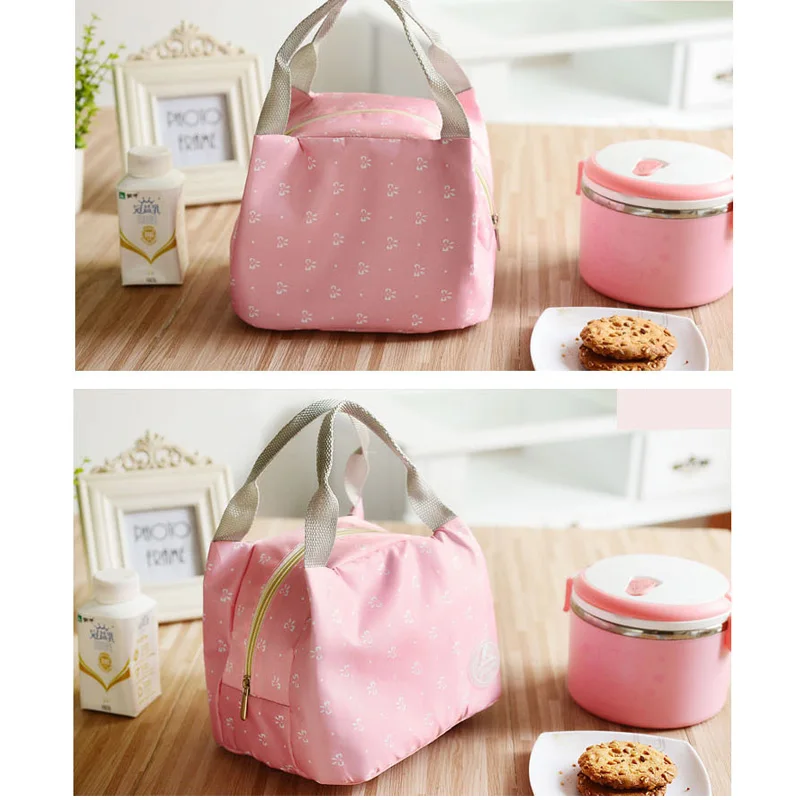 

Blue Pink Striped Dot Portable Lunch box Bag Thermal Insulated Cold keep Food Safe Bow Stripe warm Lunch bags For Girls Women