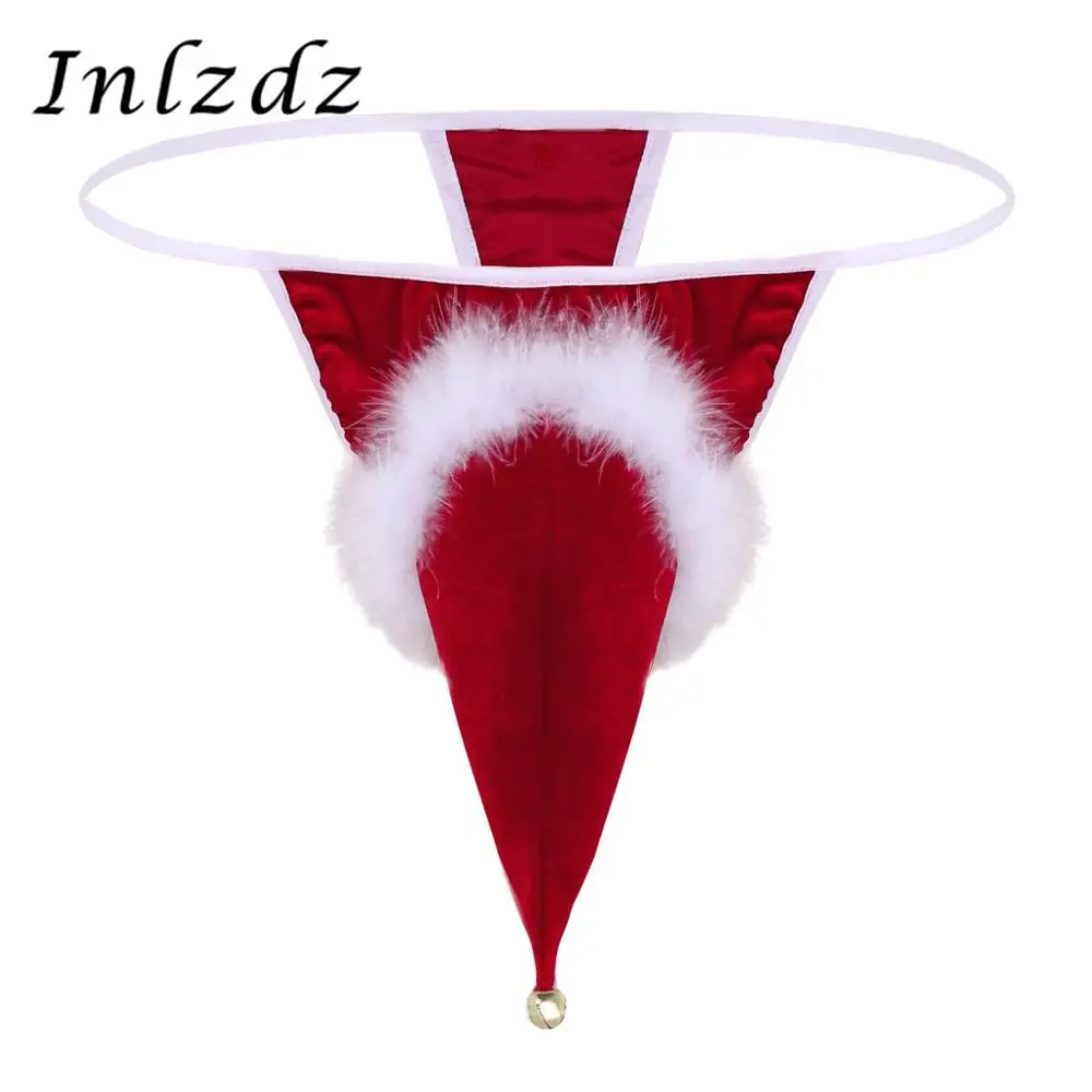 Мужское нижнее белье красные трусики бархатная шапка Санты Рождественский