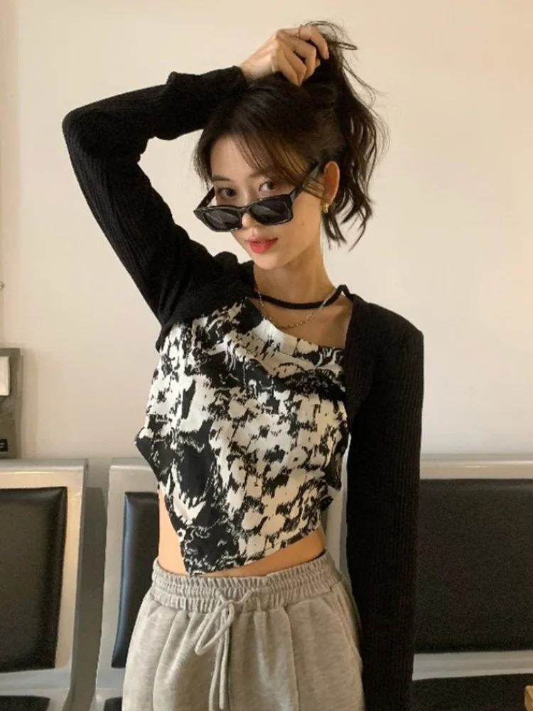 Футболка женская короткая с квадратным вырезом и длинным рукавом | Женская