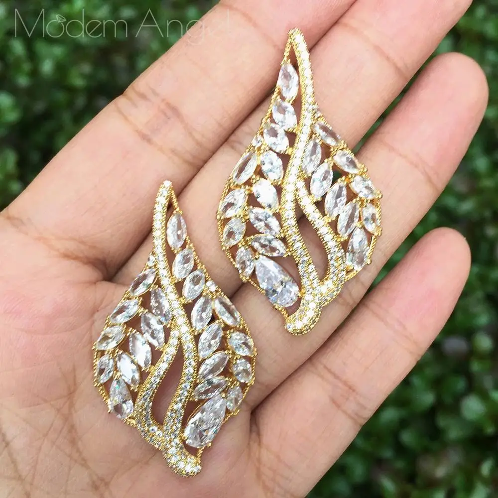 Роскошные серьги ModemAngel в форме листа маркиза цветка кубического циркония для