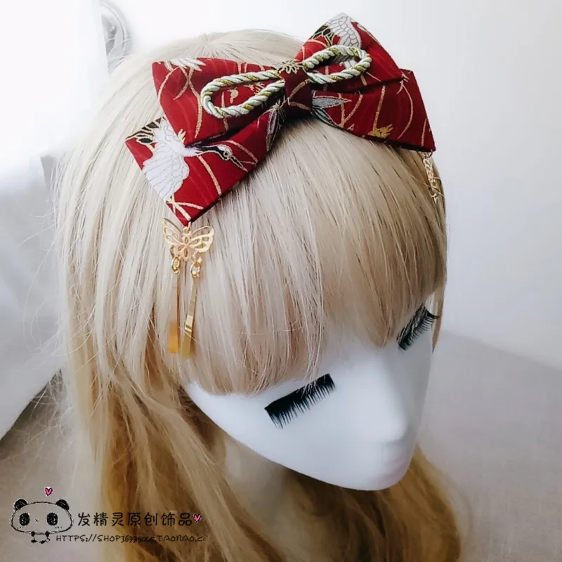 

Japanese jewelry wine red and wind flying crane hot hair accessories hair clip side clip fringed hair ball COS kimono headdress