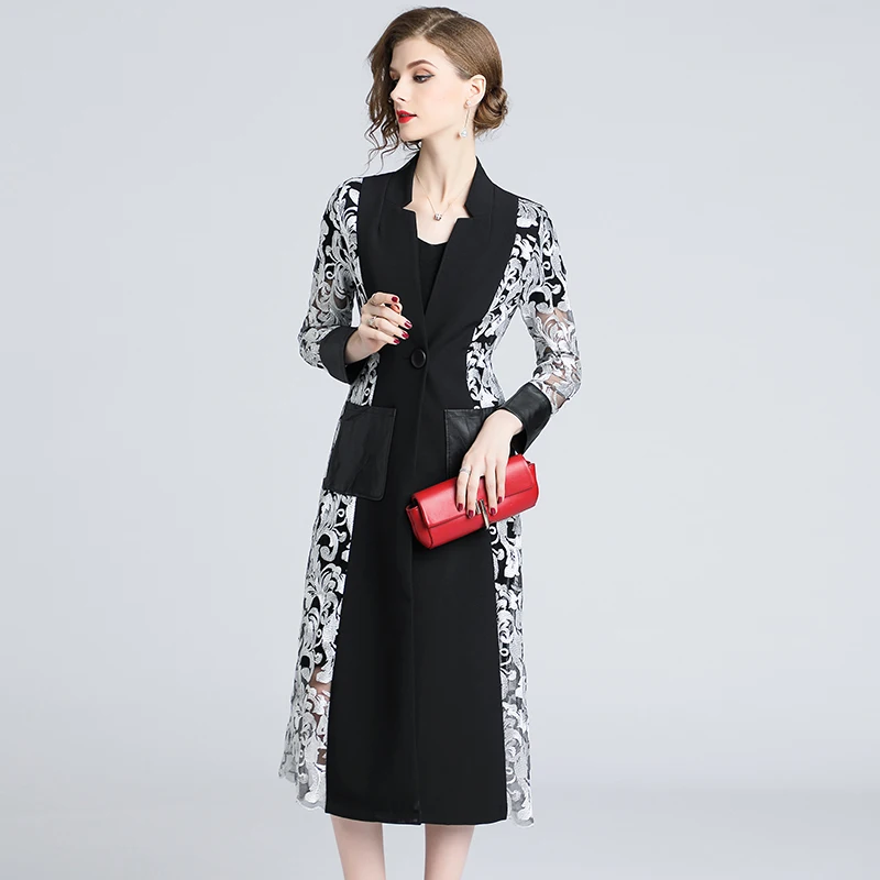 Женский Классический Тренч с отложным воротником свободная Длинная ветровка в