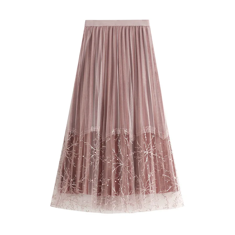 Сетчатая вуаль вышитые женские юбки Осень зима 2019 новинка Женская Золотая