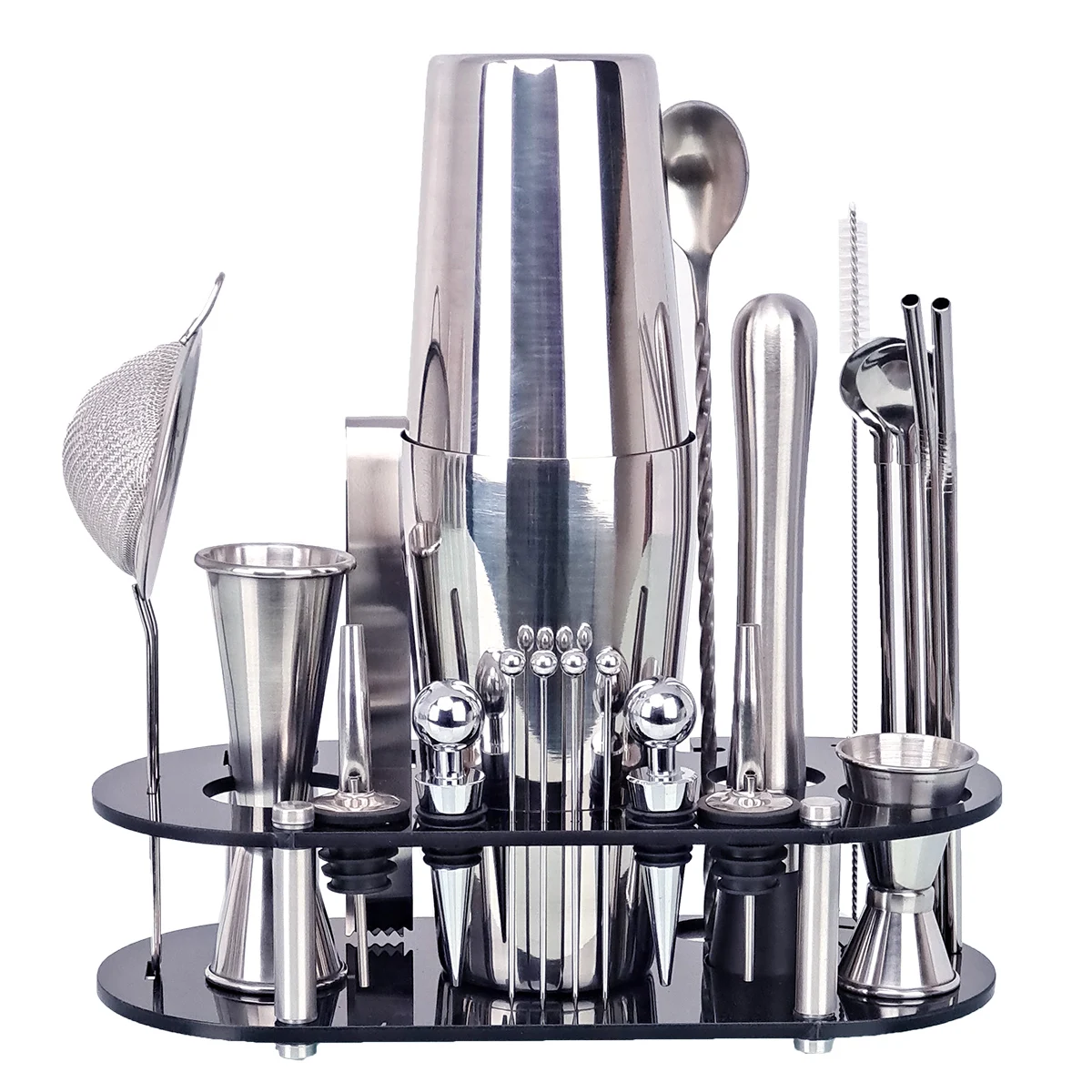 

Bartender Kit， 23-Piece Cocktail Shaker Set Oval Acrylic Stand， For Mixed Drinks Martini Bar Tools Set Stainless Steel