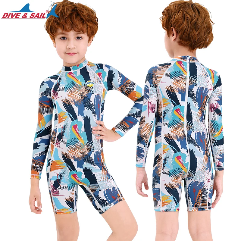 Цельный купальник для мальчиков и девочек с защитой от сыпи Детский костюм