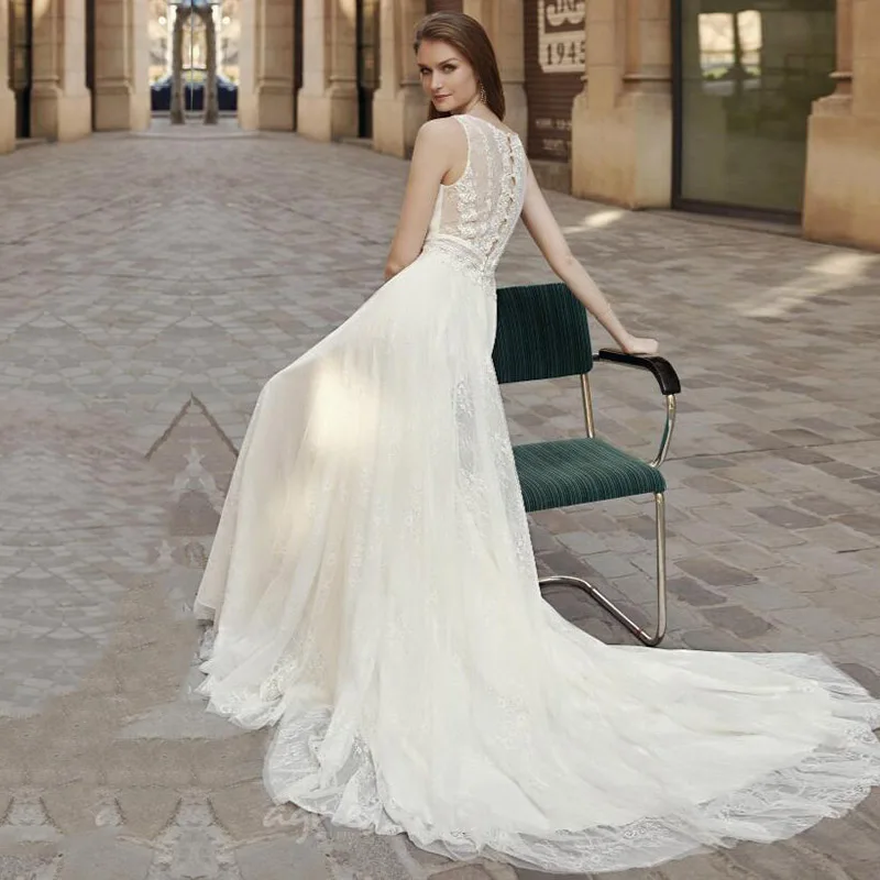 

Богемное свадебное платье с круглым вырезом, элегантное кружевное простое свадебное платье цвета слоновой кости, модель 2021 года