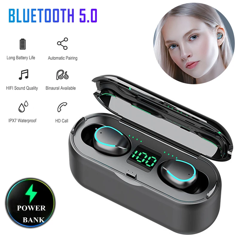 Bluetooth 5 0 наушники 8D стерео беспроводные с шумоподавлением мини гарнитура внешним аккумулятором Зарядка