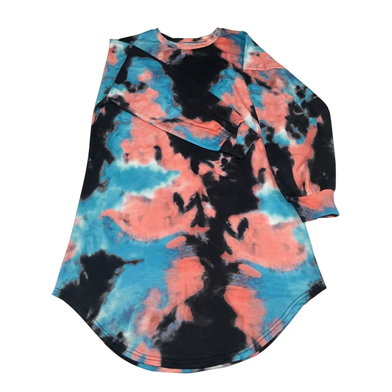 

Ladies Fashion Printed Tie-Dye Casual Sweater Mini Dress