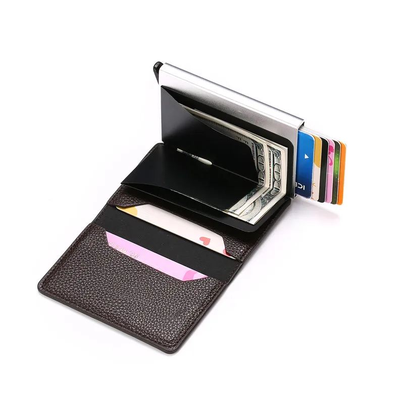 BISI GORO RFID Кошелек Мягкий кожаный чехол для карт информация маленький бумажник протектор безопасности клатч всплывающий держатель для карт алюминиевая коробка