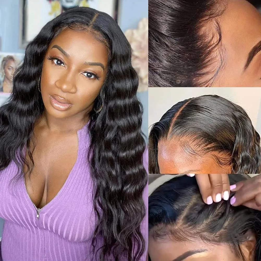 Loose Deep Wave T-Part Lace Front Wig Pre Plucked 150% Density Indian Virgin Human Hair Wigs for Black Women 13x1 Lace Wigs enlarge