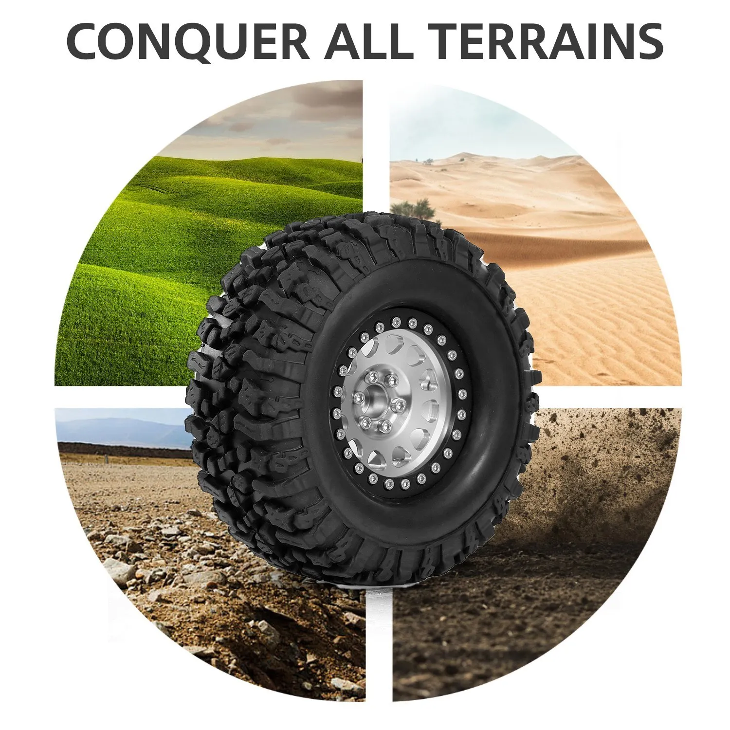 

2PCS High Grip 2.2 Inch RC Rubber Tire Alloy Beadlock Rims Wheel Upgrade Parts for Traxxas Hsp Redcat Rc4wd Tamiya Axial scx10