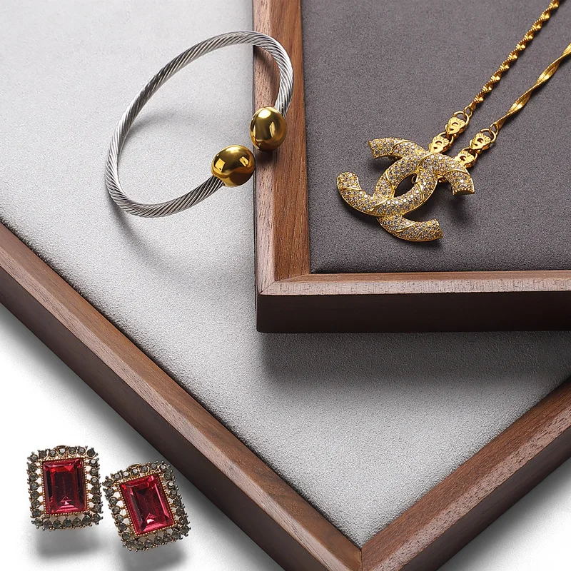 Solid wood microfiber jewelry disc jadeware Wenwan display tray jewelry watch pallet ring necklace storage