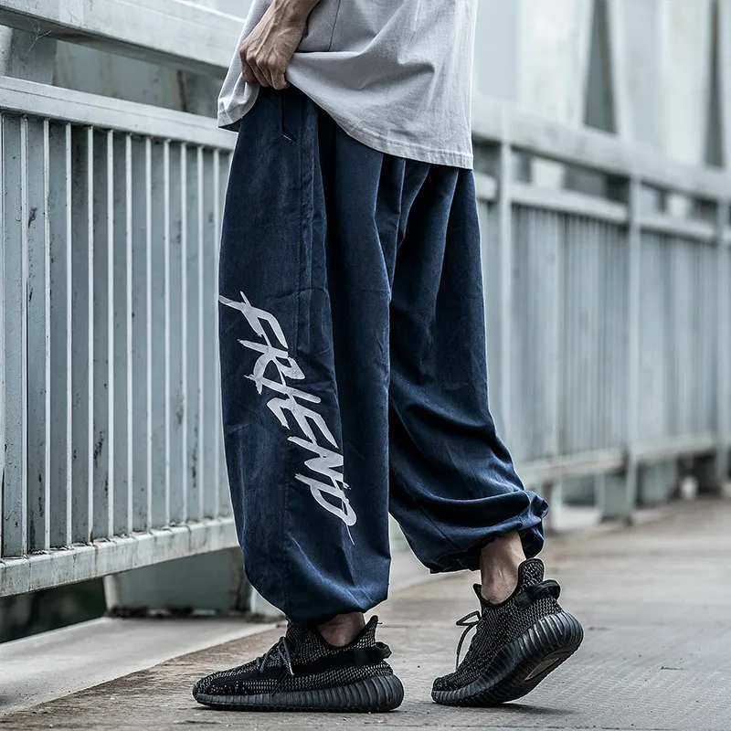 

Techwear Korean Style Casual Men Letter Print Pants Wide Leg Trousers Loose Sports Slacks Hip Hop Summer Sporty Male Sweatpants