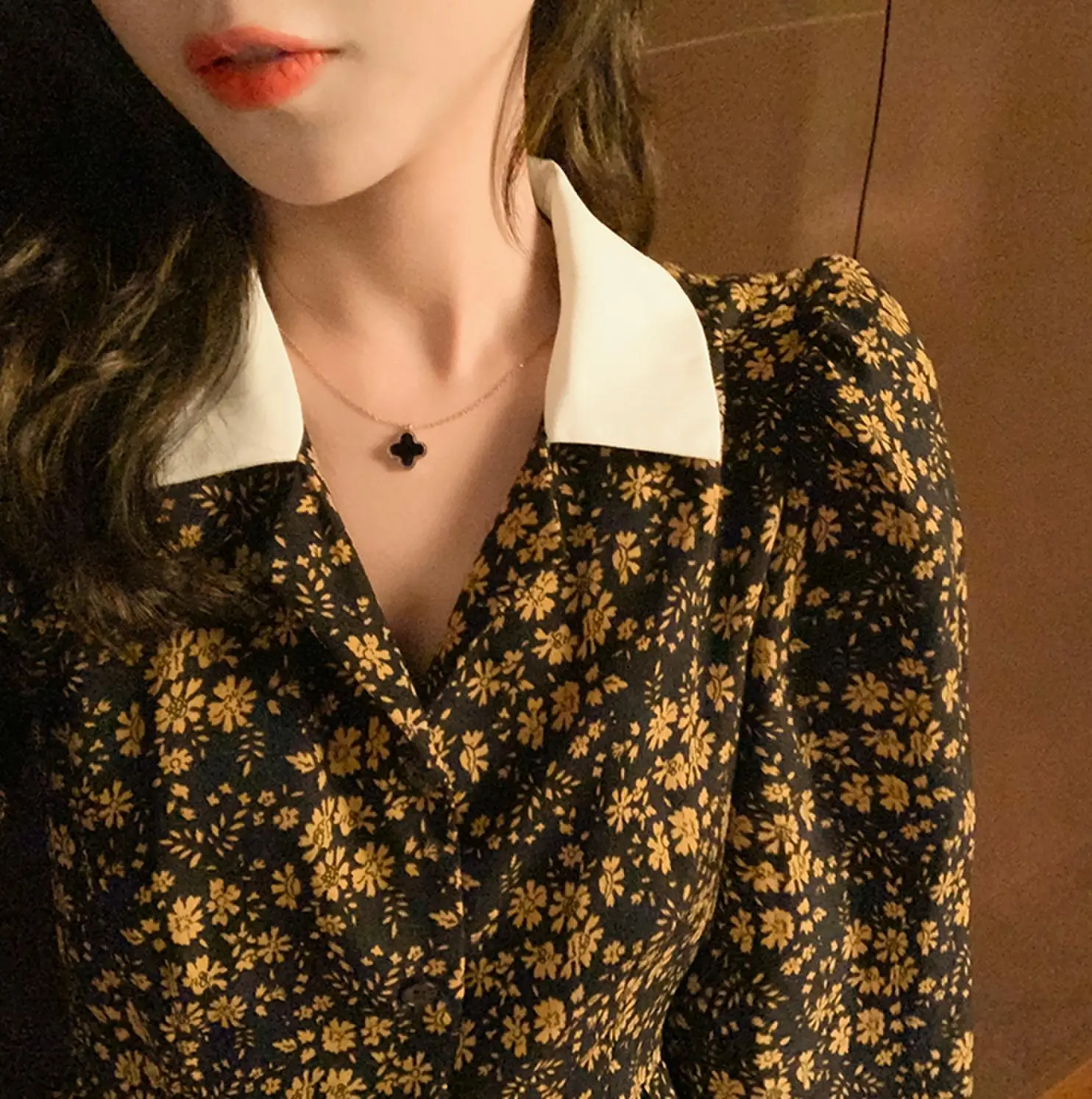 

Elegant Turn -Neck Floral Printed Women Dress Flare Sleeve A -Line Female Chiffon Dress 2019 Vintage Women Midi Vestidos