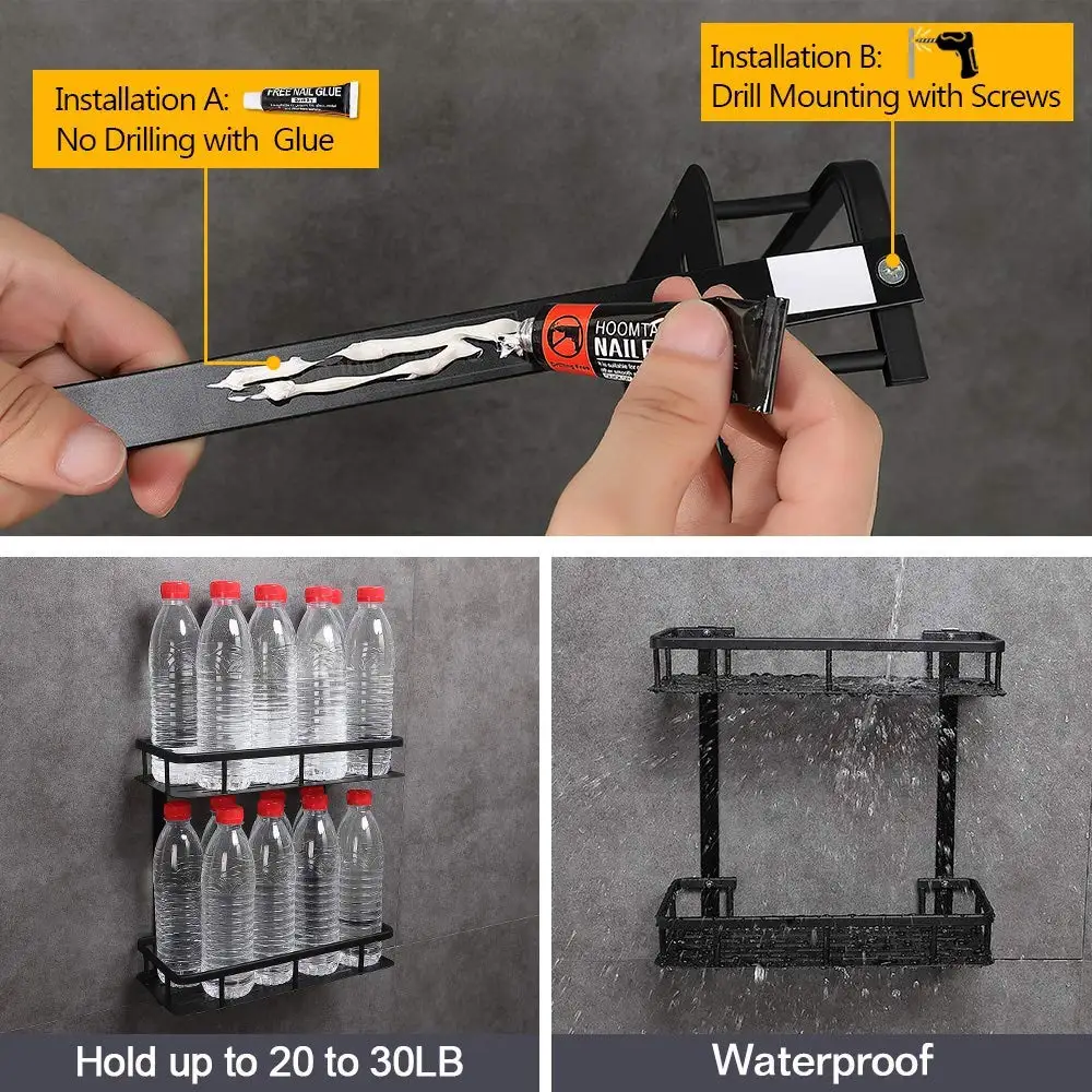 Полка для ванной и душа без сверления самоклеящаяся черная космическая