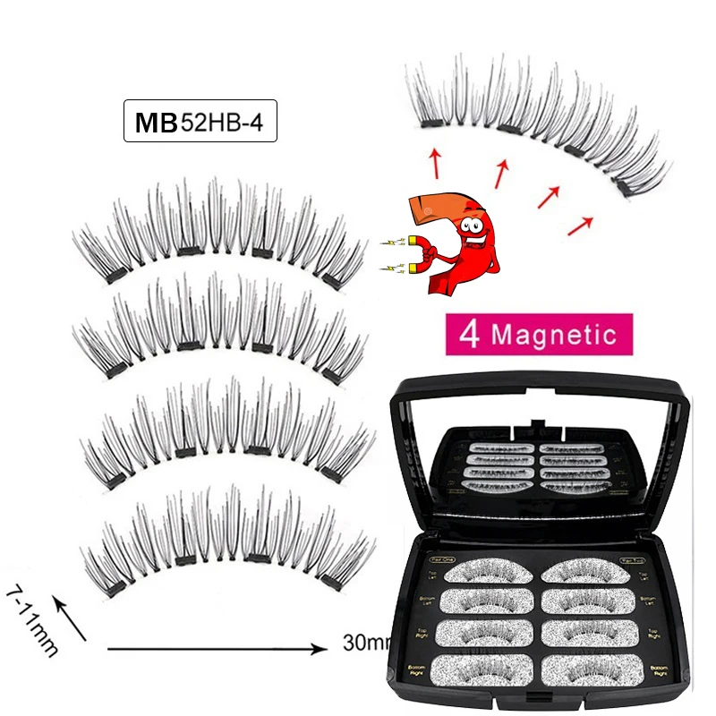 Набор Магнитных ресниц 6D 4 пары Многоразовые Накладные ресницы натуральные