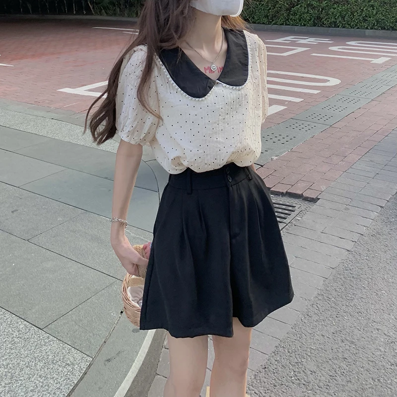 

Chiffon Shirt Blouses for Women Summer Polka Dot Casual Style New Arrival Ulzzang Korean Fashion Clothing Aesthetic Clothes