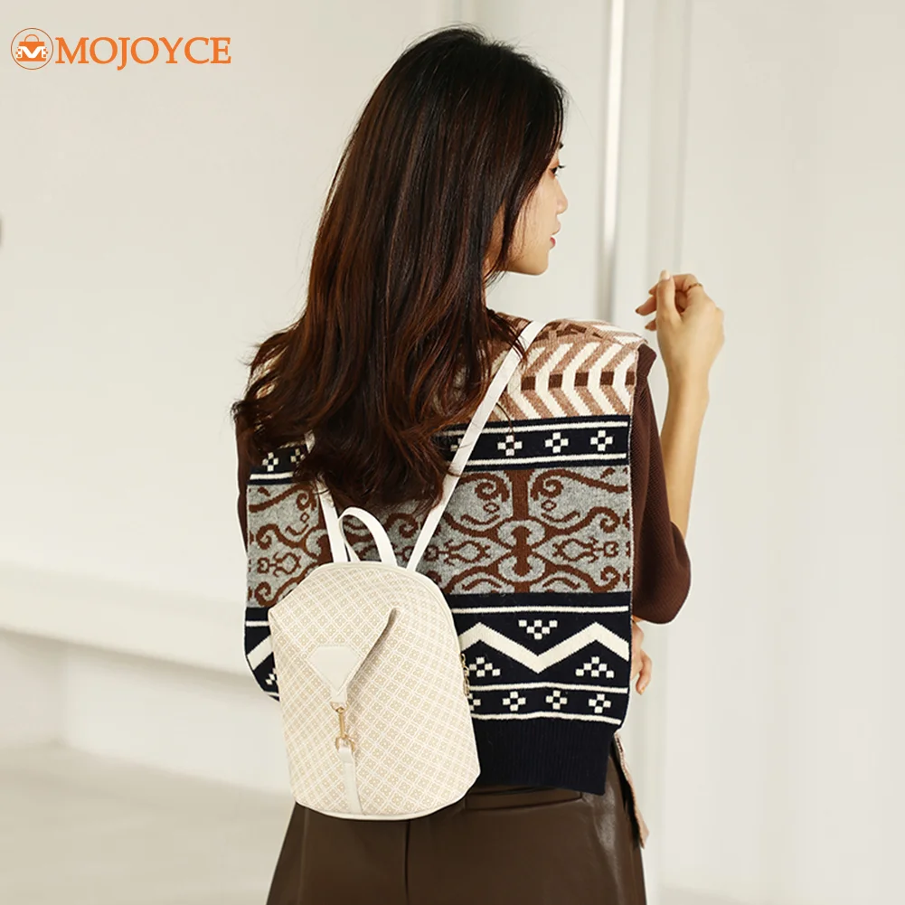 

Luxury designer Female backpack Retro Geometric Lattice Pattern Print Backpack Leather Small Rucksack Women's leather backpack