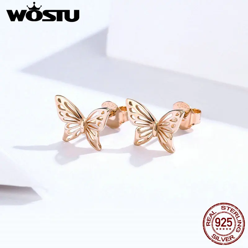 WOSTU/Лидер продаж новые ажурные серьги-гвоздики с бабочками из стерлингового