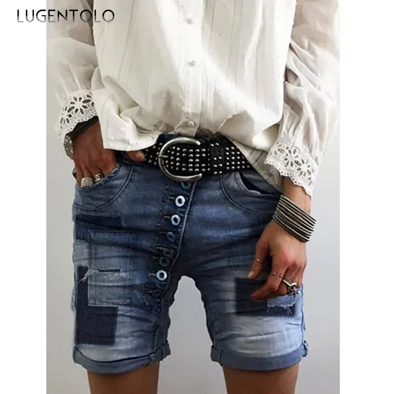 

Sexy Shorts Jeans Ripped Trend Button Denim Thin Large Size Causal Fashion Through Female Summer Jeans Lugentolo