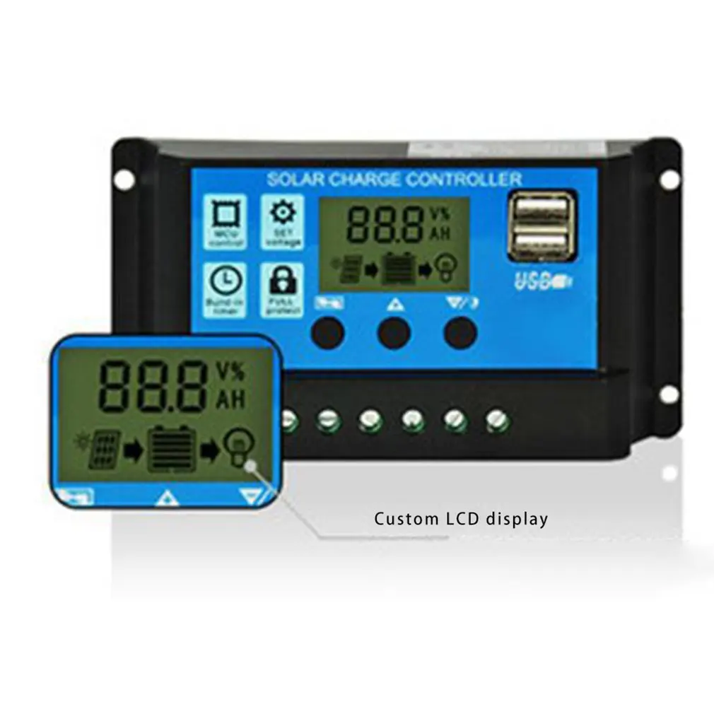 60A/50A/40A/30A/20A/10A Солнечный устройство зарядное контроллер 12V 24V режимы Auto Pwm Lcd