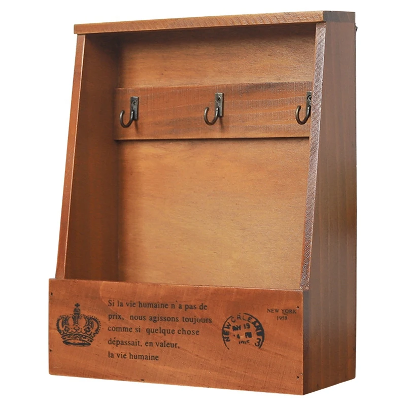 

Wooden Key Storage Cabinet Mail and Key Holder Box with Hanging Hooks Mail Organizer for Entryway,Living Room,Hallway