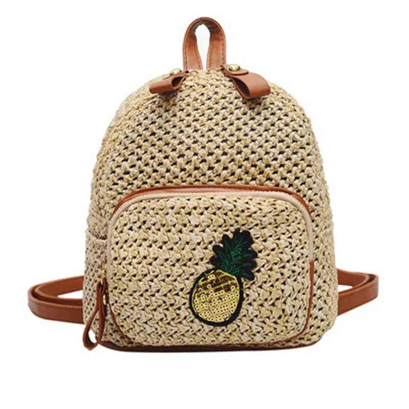 

New style straw bohemian style hit color casual backpack trendy PU female bag
