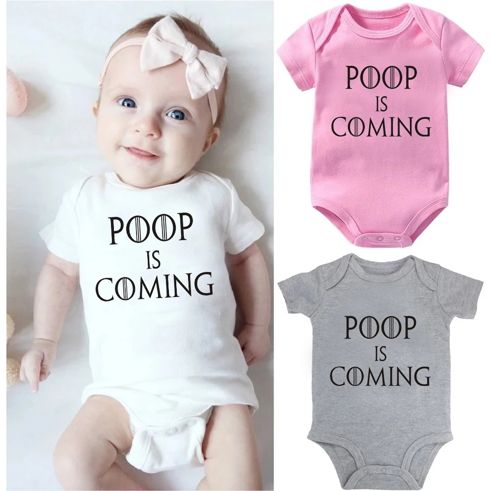 

Poop Is Coming Letters Graphic Printed Baby Onesies Summer Infant Cotton Short Sleeve Bodysuits Kids Boys Girls Soft Pormper