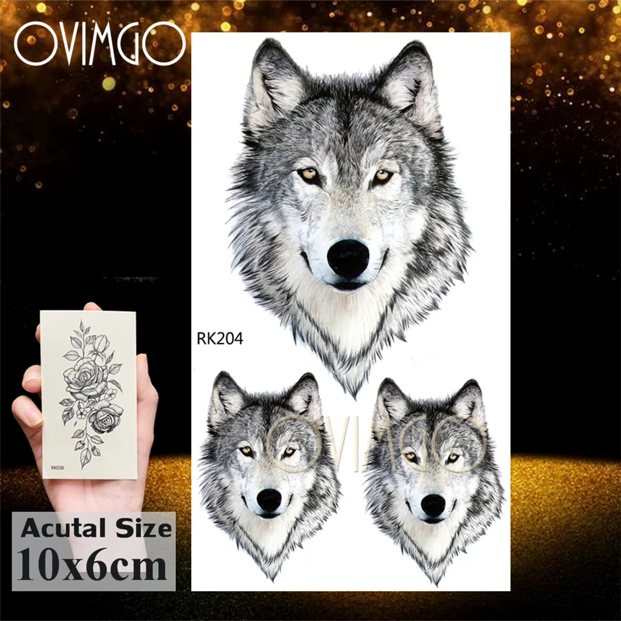 Временная тату наклейка Black Wolf Dog Coyote для женщин и девочек водостойкая