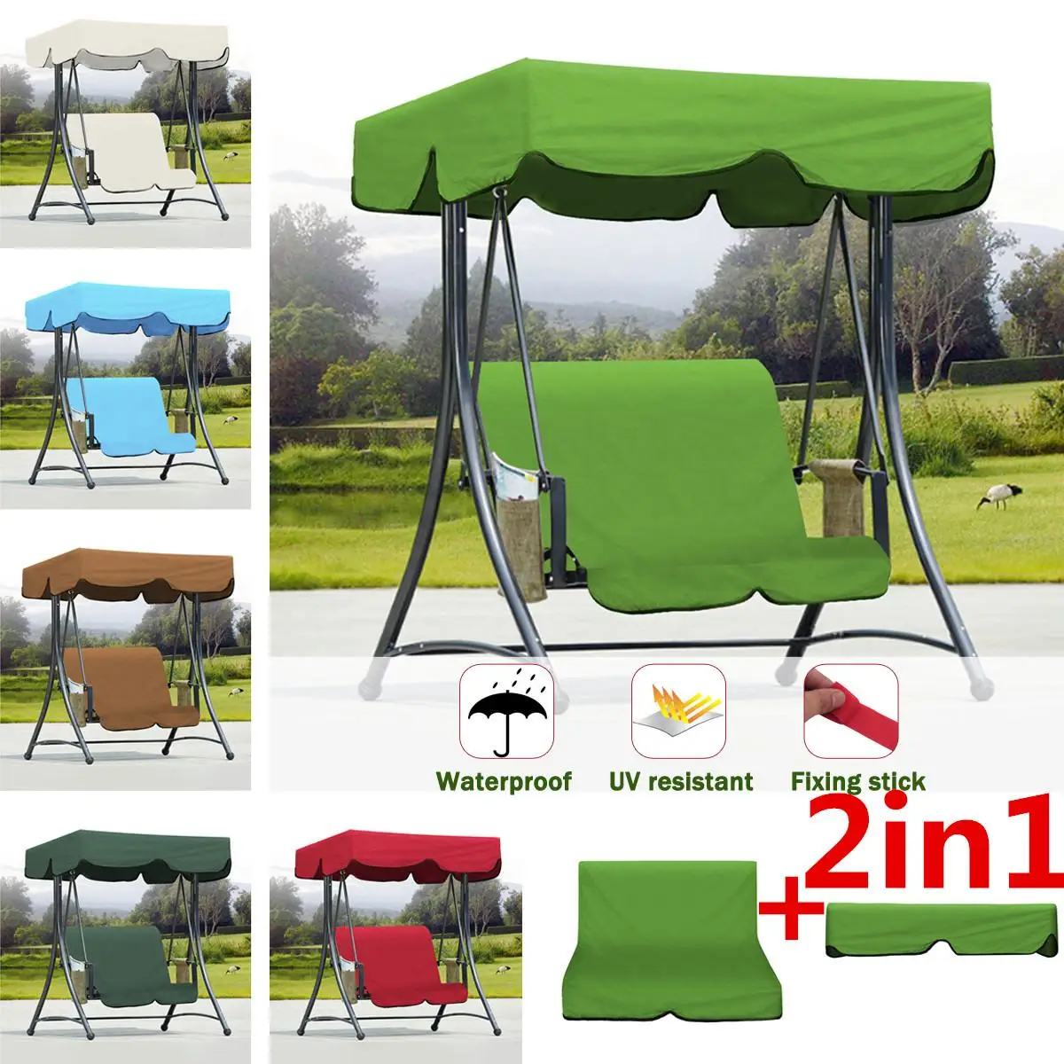 

Waterproof Top Cover Canopy Replacement Summer for Garden Courtyard Ourdoor Swing Chair Hammock Canopy + 2 Chair Cushion Cover