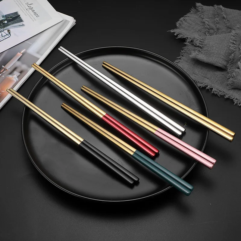 

1 Pair Stainless Steel Chinese Chopsticks Food Sushi Noodles Reusable Sticks Household Utensils Kitchen Tableware Dropshipping