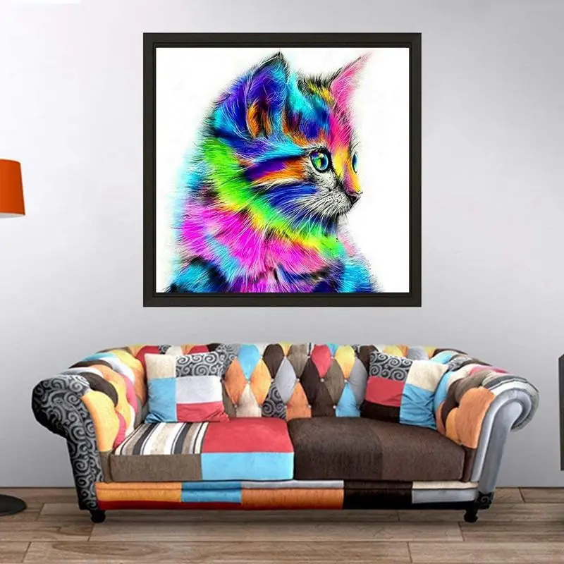 

Алмазная живопись с кошкой, картина с рисунком из круглых страз 5D, для украшения детской комнаты, настенное украшение