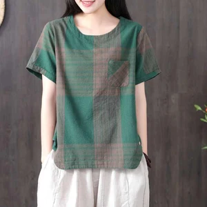 Футболка женская в клетку, с коротким рукавом, P687