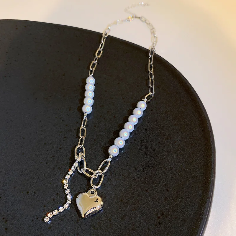 

Bohemian Pearls Heart Pendant Choker Collars Necklaces for Women girls Collier Stainless Steel Jewelry