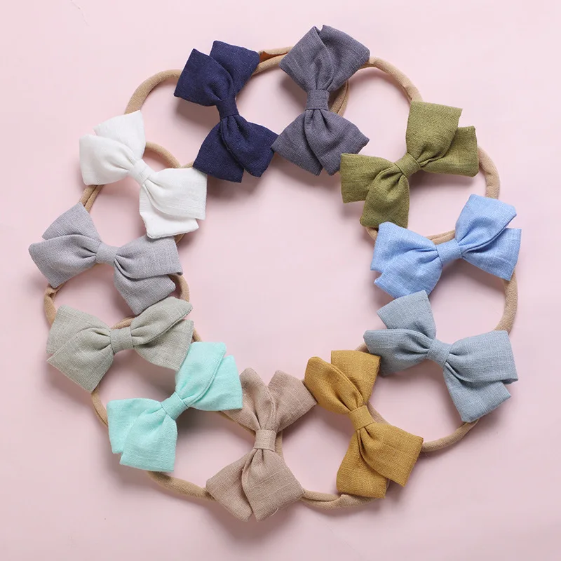 

2020 Solid Color Nylon Headband Cute Bow Headbands For Kids Girls Soft Elastic Hair Accessories Cotton and linen Fabric Headband