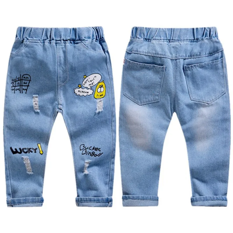 Весенние Брюки для мальчиков 2021 брюки с рисунком девочек рваные мультяшным