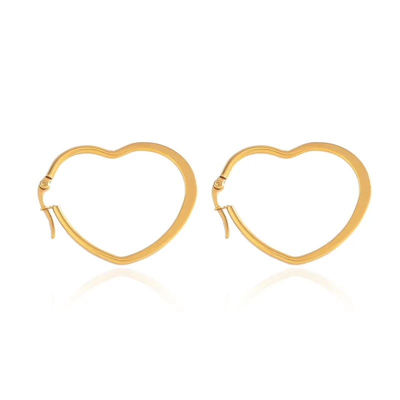 1 пара из нержавеющей стали в форме сердца серьги виде колец простой: золото