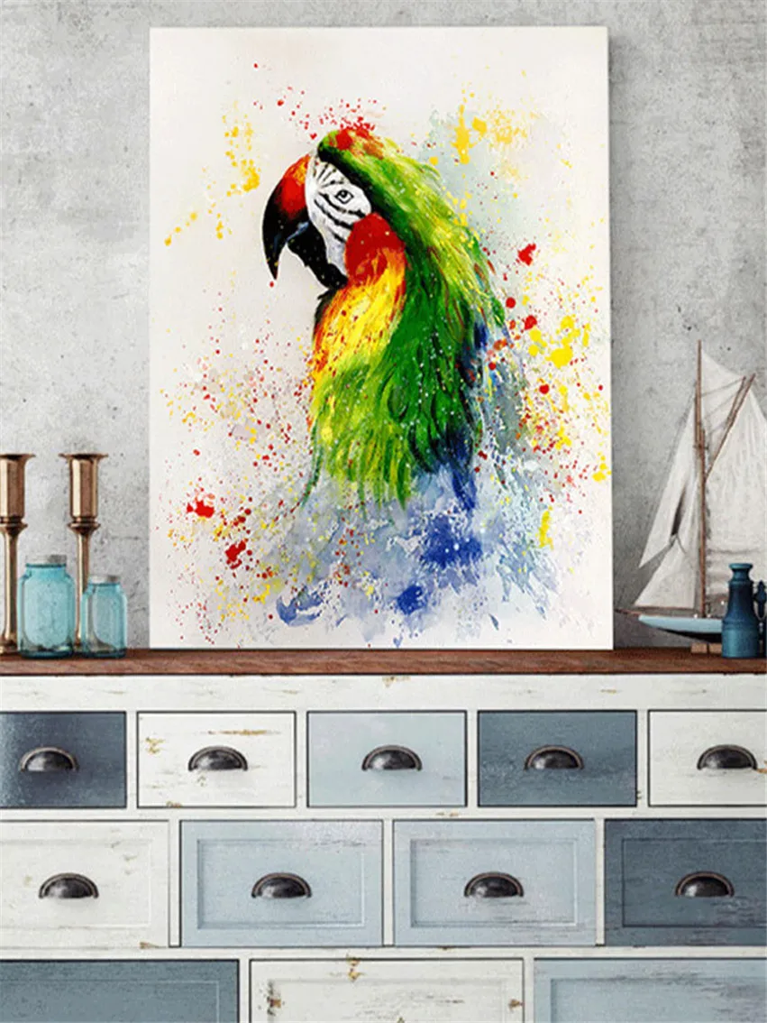 

handmade Paintings Canvas Abstract parrot Oil Painting Modern Canvas Wall Art Living Room Decor no Framed Colorful bird Picture