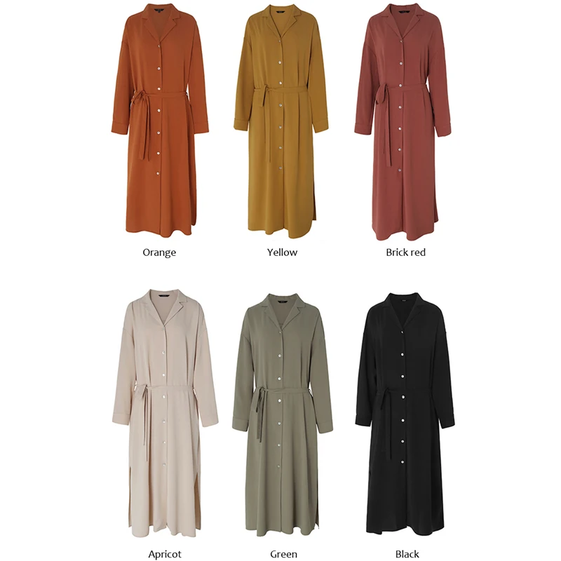 

Autumn Elegant Button Women Dress Full Sleeve Lace Up Female Midi Dress Autumn Casual Blouse Vestidos 2019 festa 6 Colors 042