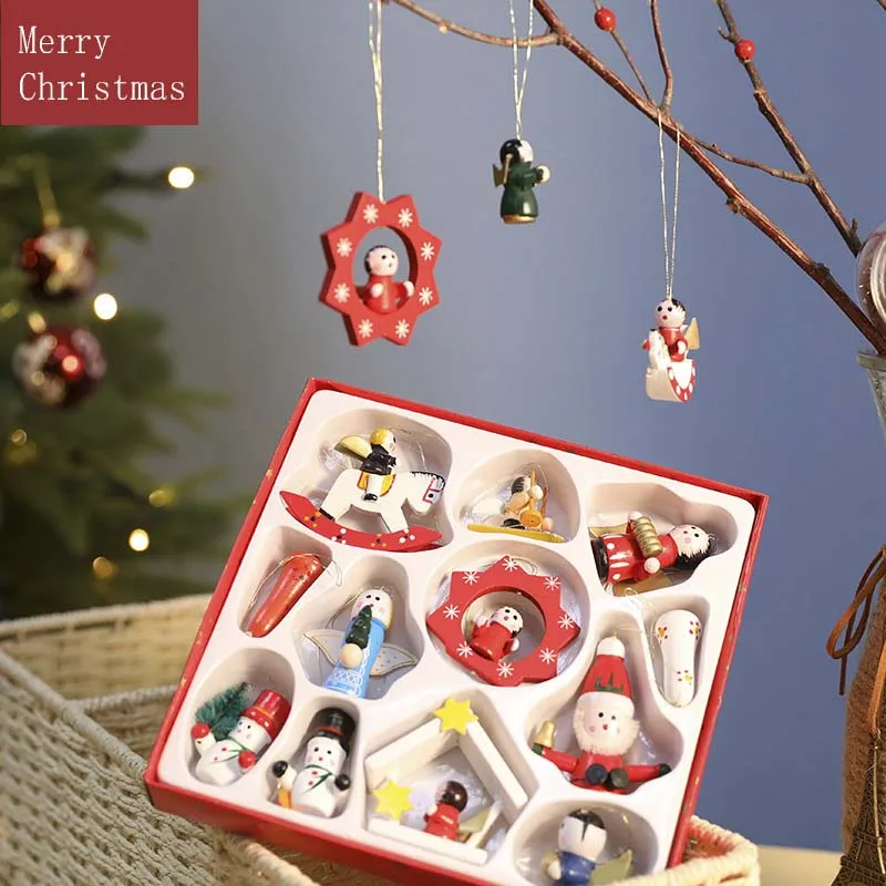 Christmas gift ，Wooden Santa Claus tree decorations set， painted pendant，gift for children | Дом и сад