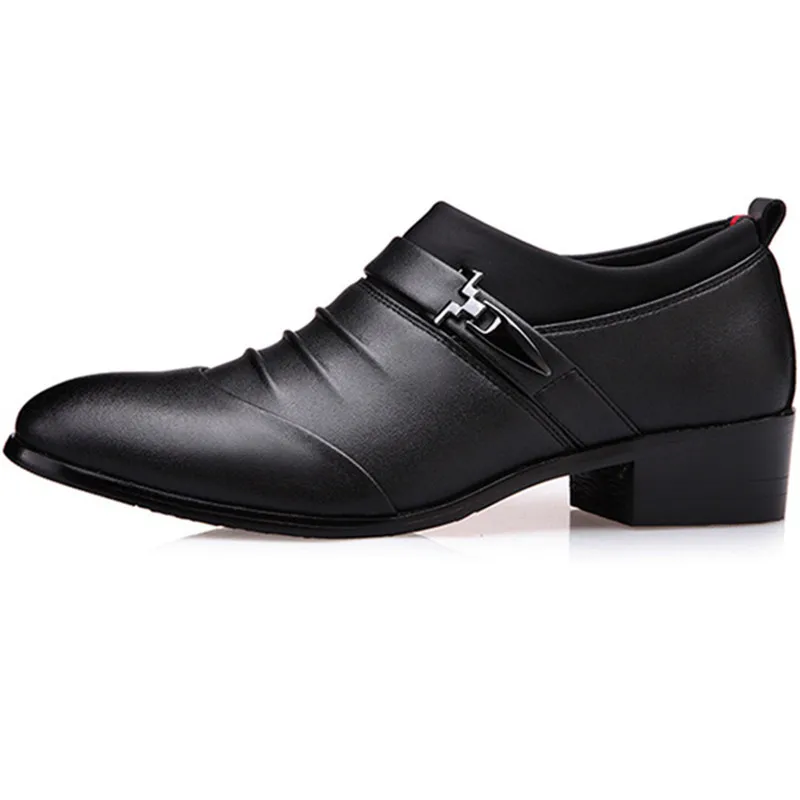 

New British Men's Slip On Split Leather Pointed Toe Men Dress Shoes Business Wedding Oxfords Formal Shoes For Male 38-48