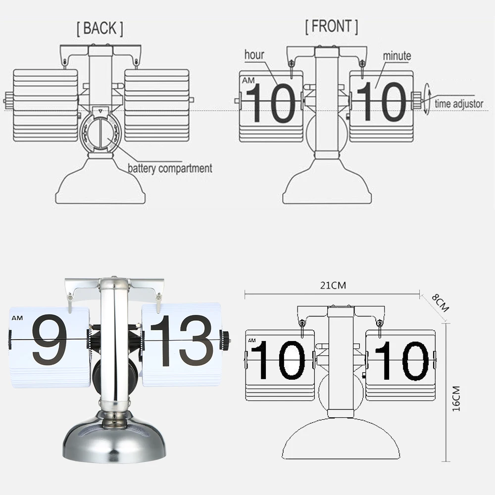 

Small Scale Table Clock Retro Flip Over Clock Stainless Steel Flip Internal Gear Operated Quartz Clock Home Decoration
