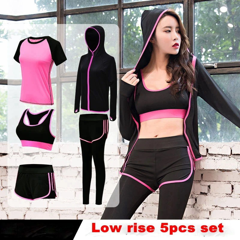 

5 Piece Set Yoga For Women's Running Fitness T-Shirt Sports Bra Wear Fitness Clothing Women Training Set Sport Suit