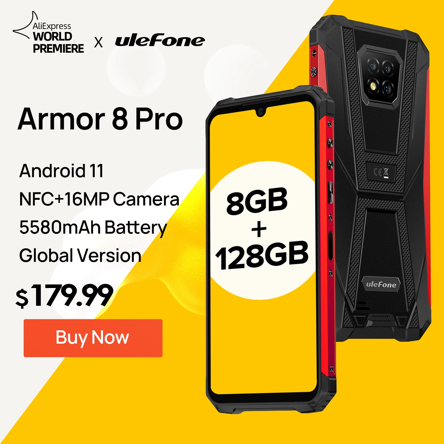 Ulefone Armor 8 Pro  8 ГБ + 128 Гб прочный смартфон Android 11 NFC/ip68/IP69K смартфон 5580mAh Водонепроницаемый мобильный телефон Глобальная версия