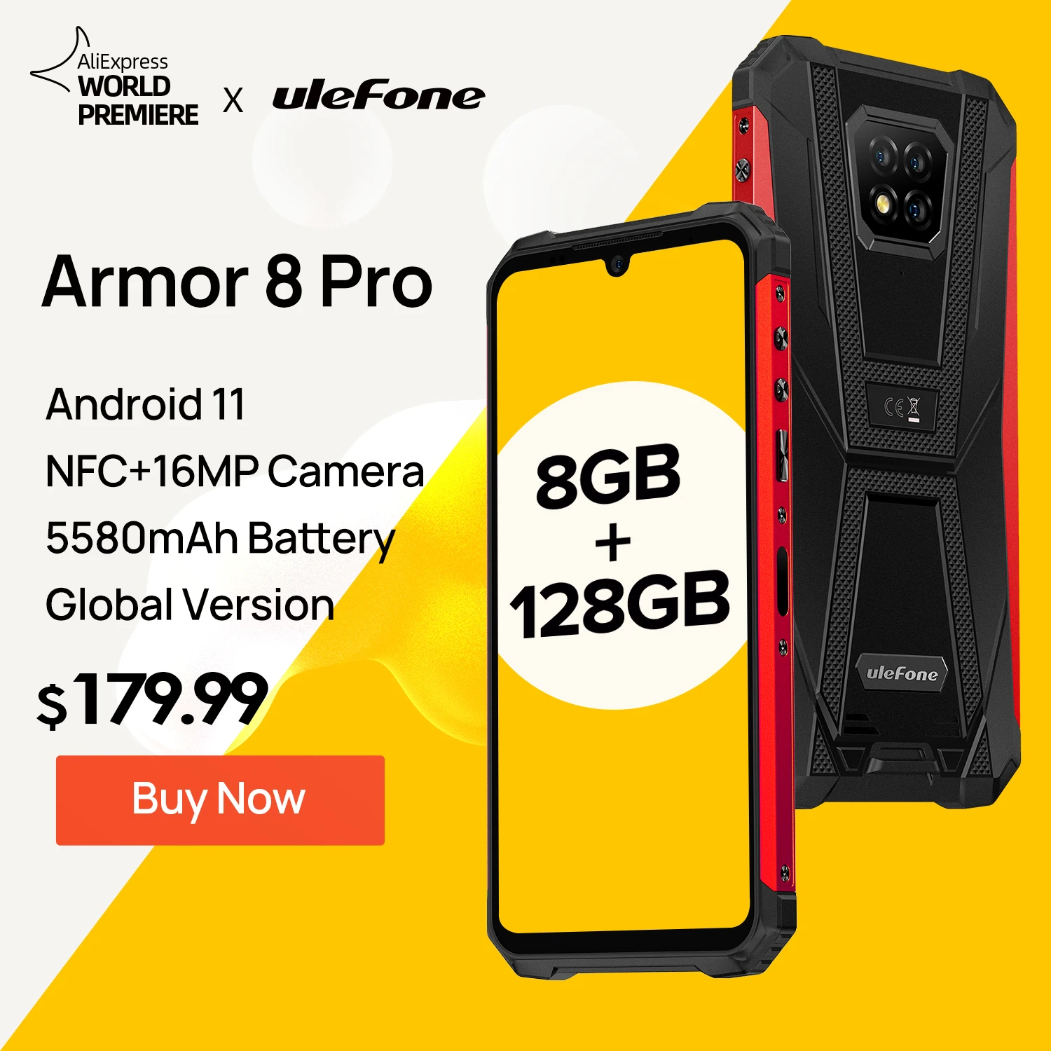 Ulefone-tel&eacute;fono smartphone Armor 8 Pro, m&oacute;vil con sistema Android 11, 8GB + 128 GB, NFC/IP68, 5580 mAh, resistente al agua, versi&oacute;n global-0
